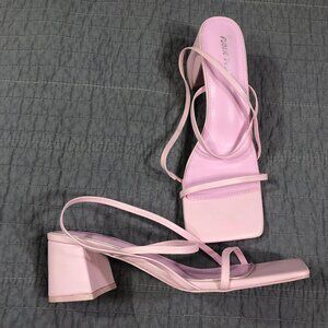 Public Desire Pink Heels Women 8 Straps Square Toe Block Heel Sandals